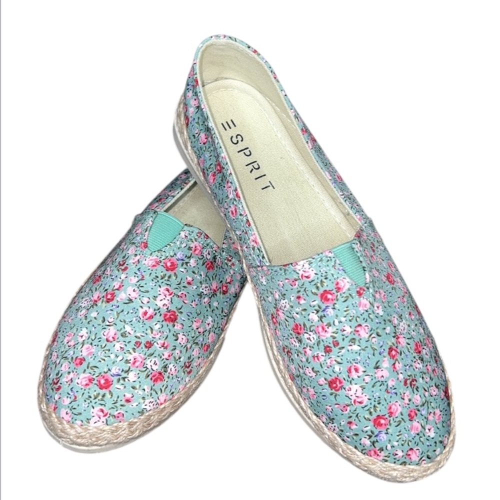 ESPIRIT Ellery Espadrille Flat Blue/Pink Floral Size 7.5 / New in Box